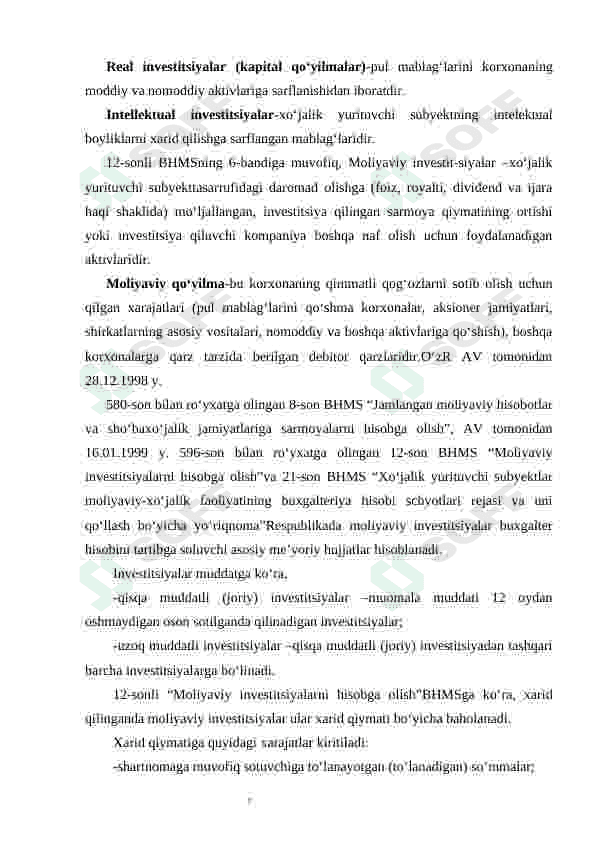 Uzoq muddatli investitsiyalarni hisobga olish. 7