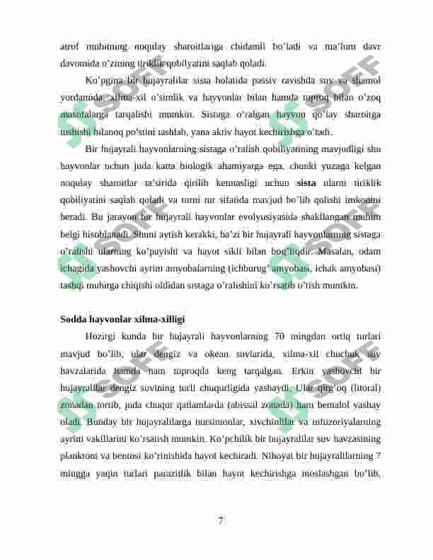 UMIRTQASIZ HAYVONLAR KELIB CHIQISHIDA FILOGENETIK BOG‘LIQLIGI 7
