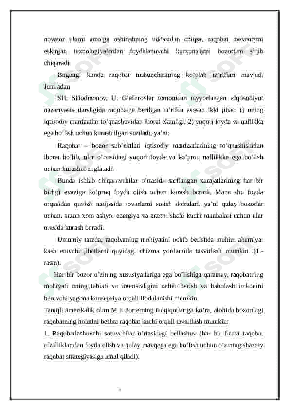 Raqobat - bozor iqtisodiyotining   harakatlantiruvchi kuchi sifatida 7