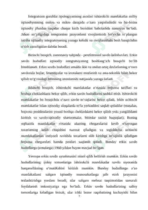 O'ZBEKISTONNING INTEGRATSION JARAYONLARDAGI  ISHTIROKI 7