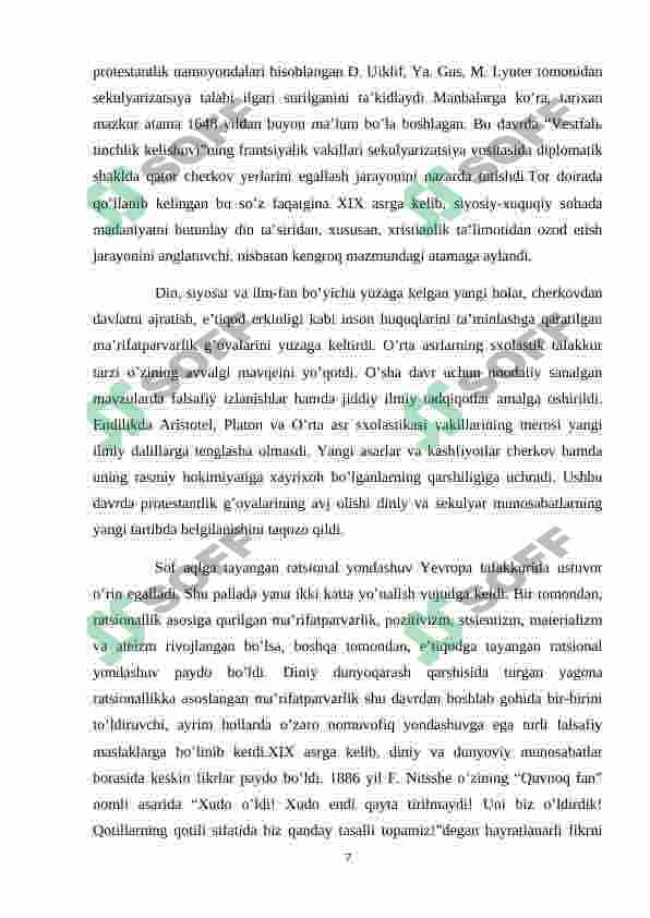 SEKULYARIZATSIYA DINDORLIK RIVOJLANISHINING TENDENSIYALARIDAN BIRI SIFATIDA 7