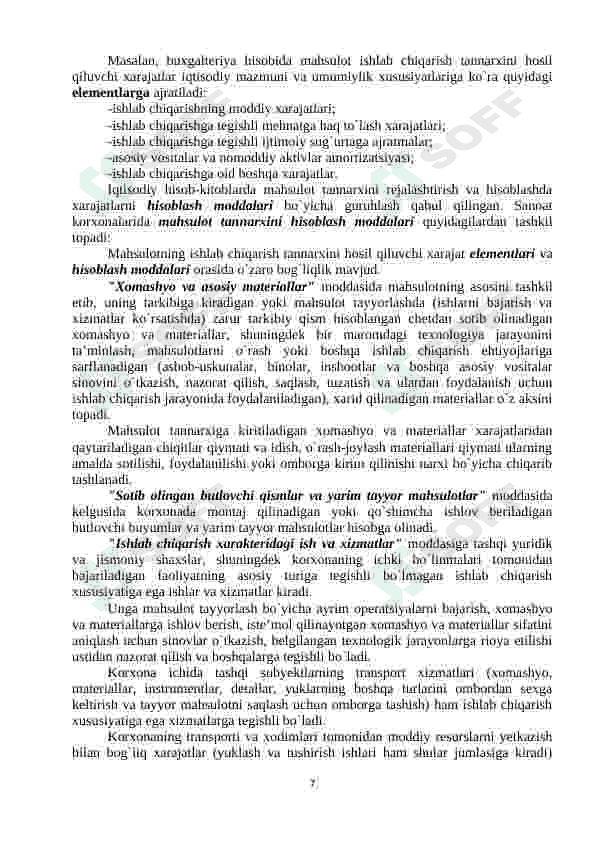Mahsulot tannarxi va uning o’zgarishiga ta’sir etuvchi omillar tahlili 7