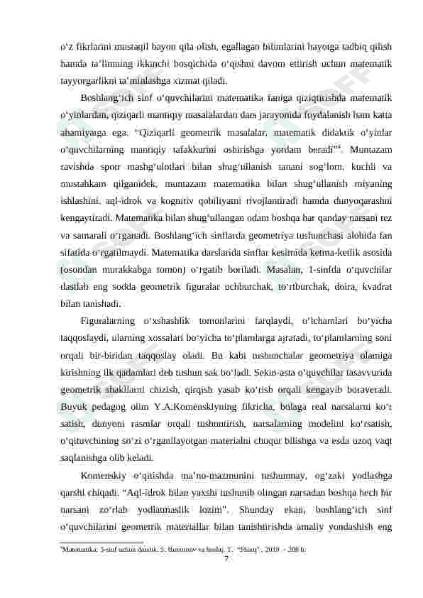 BIRINCHI SINFDA GEOMETRIYA ELEMENTLARINI O’RGATISH METODIKASI 7