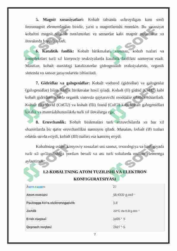 Kobalt, nikel birikmalarining biologik ahamiyati 7