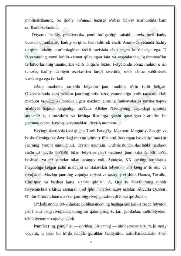 Felyeton va pamfletning media olamidagi o'rni boʻyicha tahlil 7