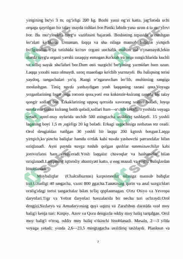 O’rta Osiyo tekisliklari, suv havzalari va tog’li hududlarida yashovchi umurtqali hayvonlar 7