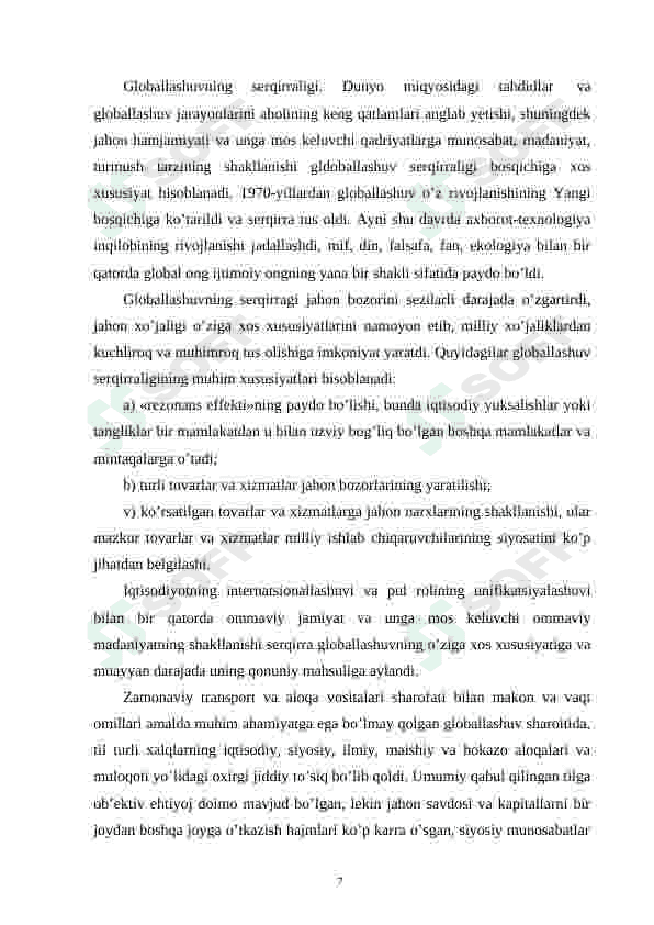 Globallashuvning falsafiy muommolari 7