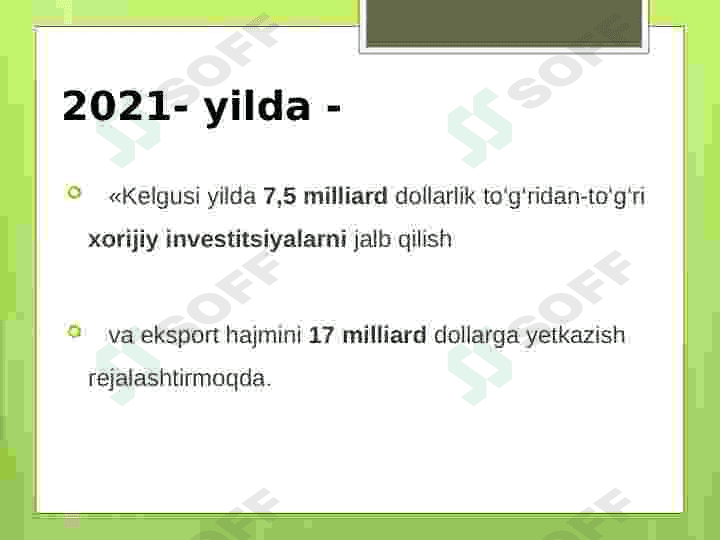 Iqtisodiyotni rivojlantirishda xorijiy invistitsiyalarning  ahamiyati 7
