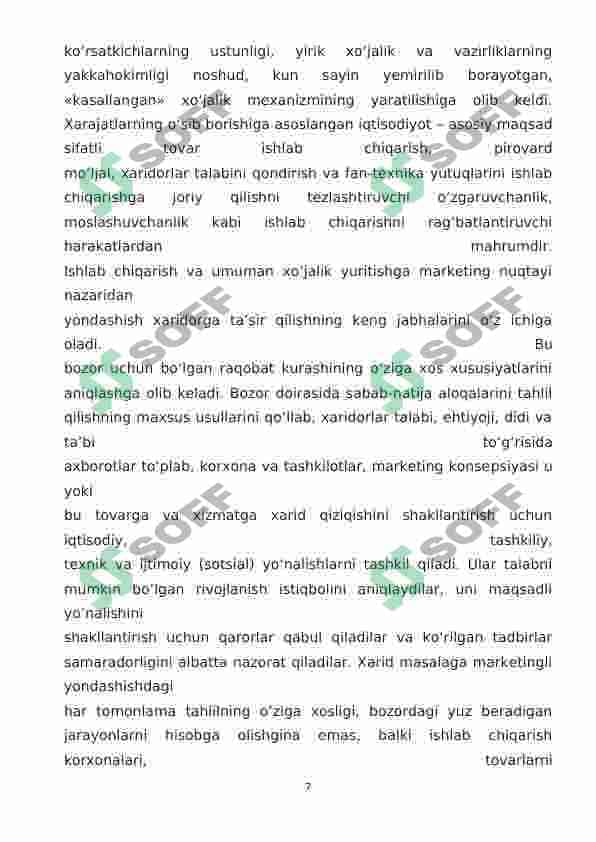 Marketing, uning vazifasi qoidalari va bozor tizimidagi o’rni 7