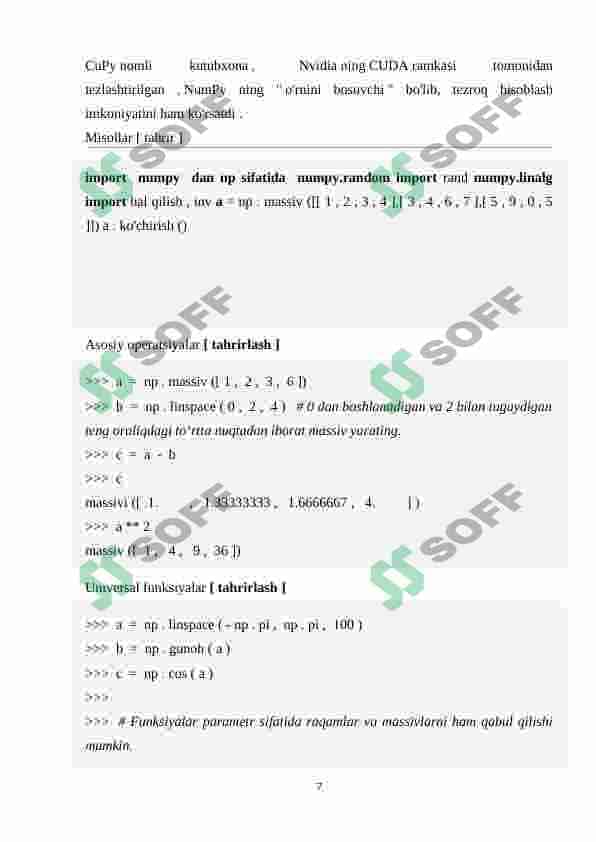 Numpy kutubxonasi vca imkoniyatlari 7
