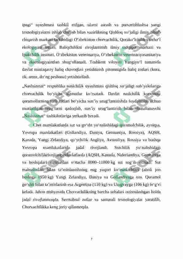 Qishloq xo‘jalikida chorvachilik tarmog’ini rivojlantirish istiqbollari 7