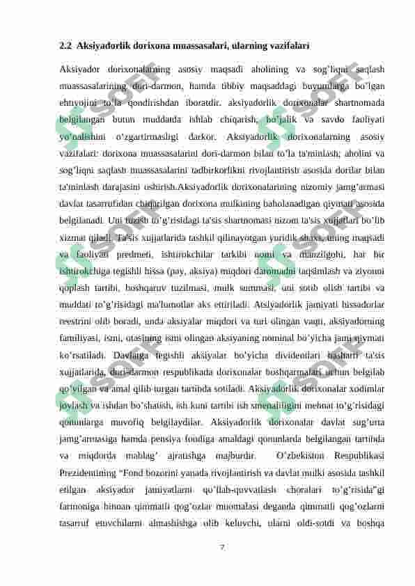 Dorixona tashkilotining foydasini maksimallashtirish negizlarini aniqlash. 7