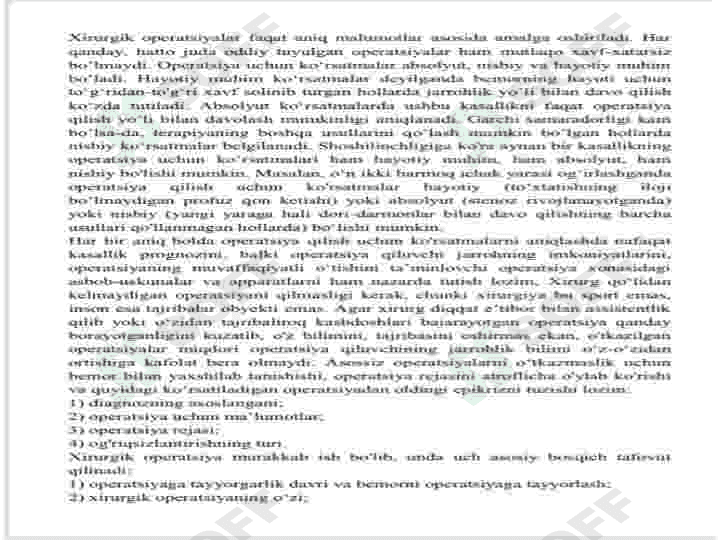 Operatsiyadan oldingi davr. Bemorlarni operatsiyaga tayyorlash. 7