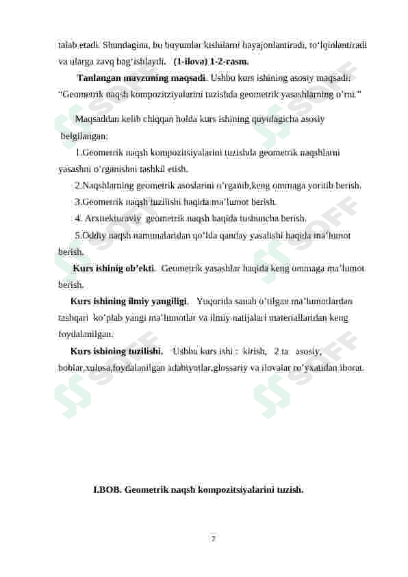 Geometrik  naqsh  kompozitsiyalarini  tuzishda geometrik  yasashlarning  o’rni. 7