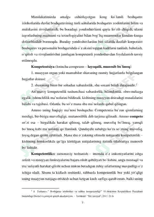 “BOSHLANG’ICH SINF O’QUVCHISINING KASBIY KOMPETENTLIGINI RIVOJLANTIRISHDA SHARQ MUTAFFAKKIRLARI ASARLARIDAN FOYDALANISH”. 7