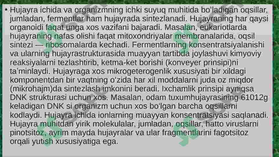 Oʻsimlik va hayvon hujayralarining oʻziga xos hususiyatlari 7