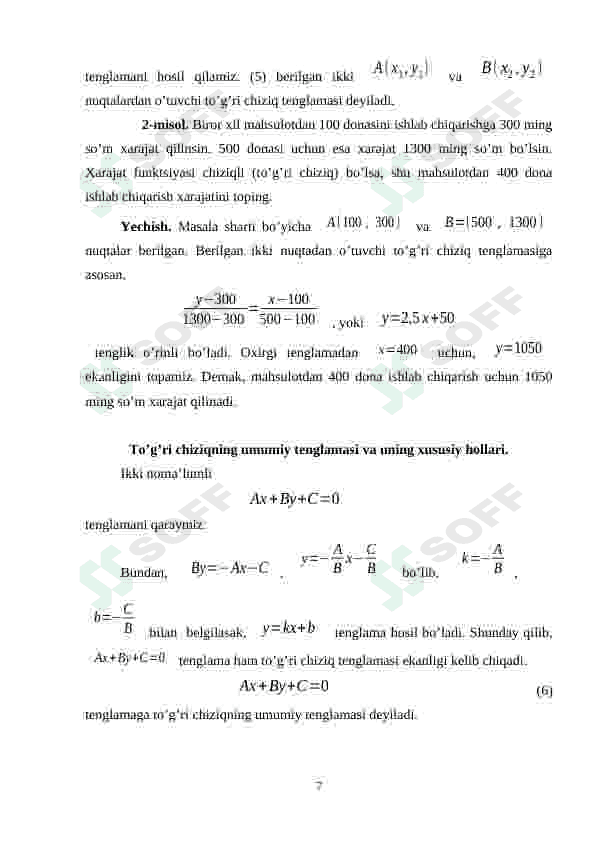 Fazoda to`g`ri chiziqning turli tenglamalari 7