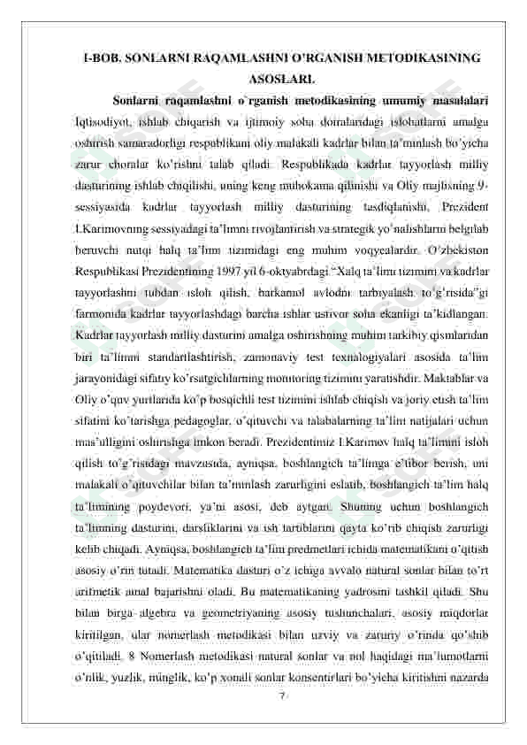IKKINCHI O’NLIK SONLARNI OG’ZAKI VA YOZMA NOMERLASHNI O’GATISH METOTLARI kurs ishi 7