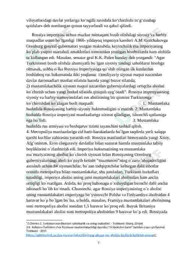 Rossiya imperiyasining Turkistondagi ko‘chiruvchilik siyosati. 7