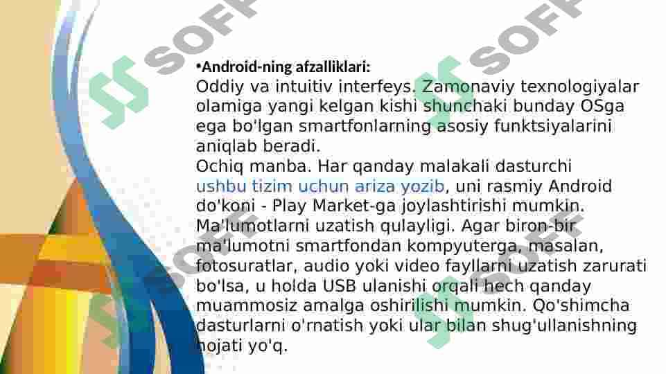 Android, Windows va iOS mobil operatsion tizimlarining xususiyatlari. 7
