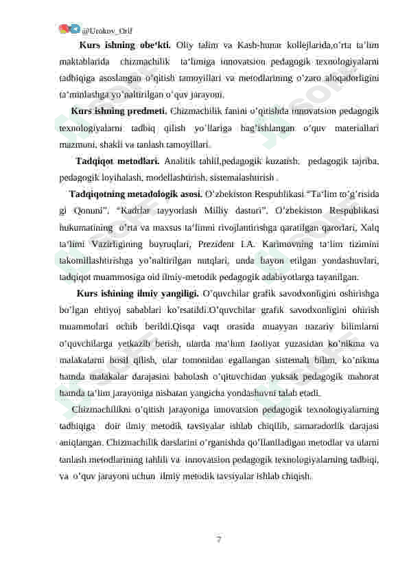 Chizmachilik darslarini tashkil qilish va o`qitish mеtоdlari 7