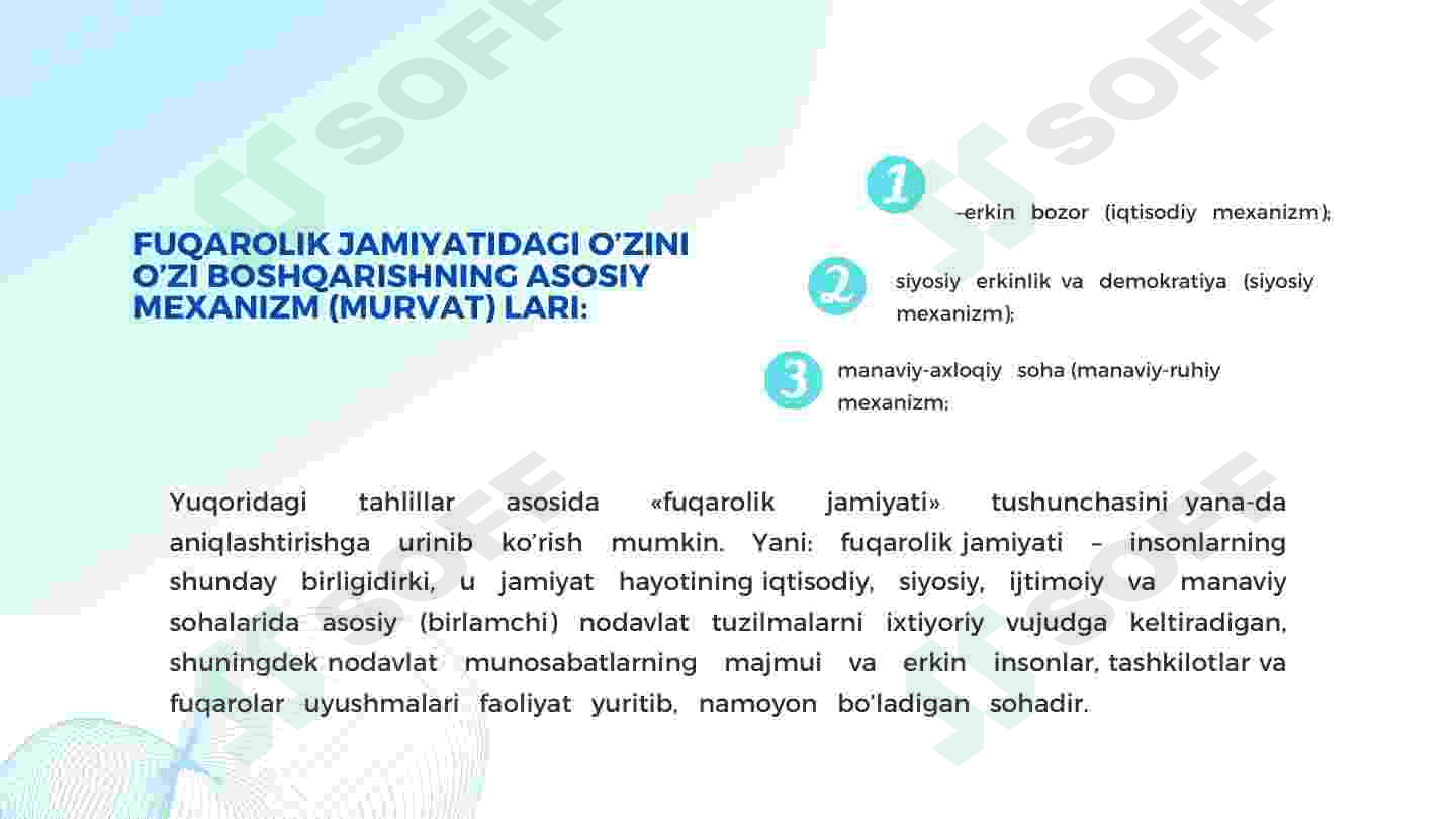 O'zbekistonda demokratik, fuqarolik jamiyati asoslarining shakllanishi, amalga oshirilgan siyosiy inshootlar 7