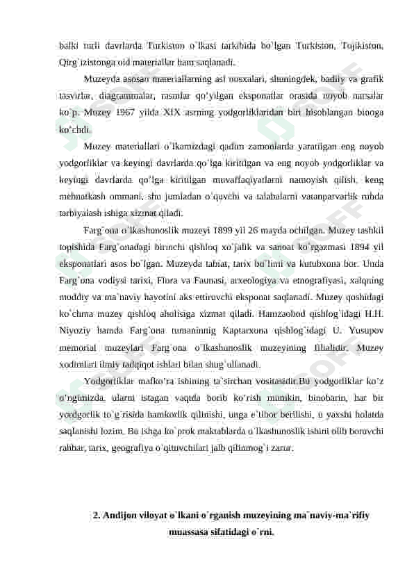 Mustaqillik yillarida Andijon viloyati tarixi va madaniyati muzeyining faoliyati 7
