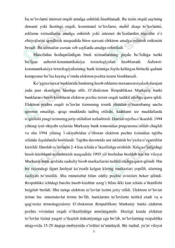 Tijorat banklarida masofaviy bank xizmatlarini kengaytirish yo`llari 7