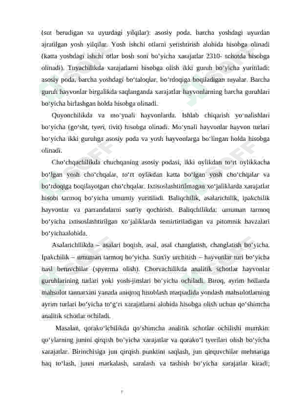 O'stirilayotgan va boquvdagi chorva mollarini hisobga olishning iqtisodiy mazmuni va vazifalari 7