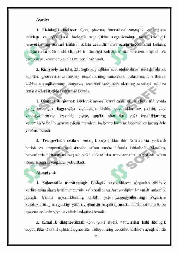Organizmning biologik suyuqliklari elektrolit va noelektrolitlar eritmalari sifatida 7