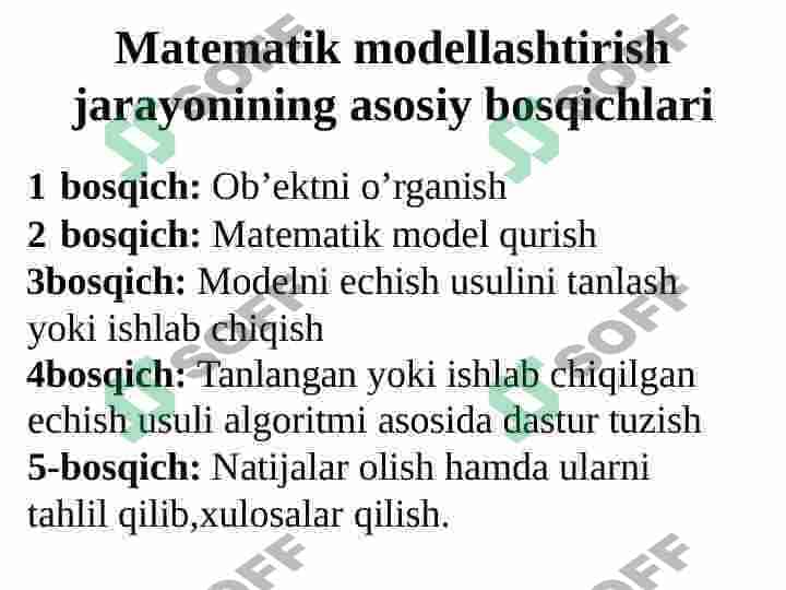 Matematik model va  modellashtirish. Chiziqli  modellar va ularni yechish 7