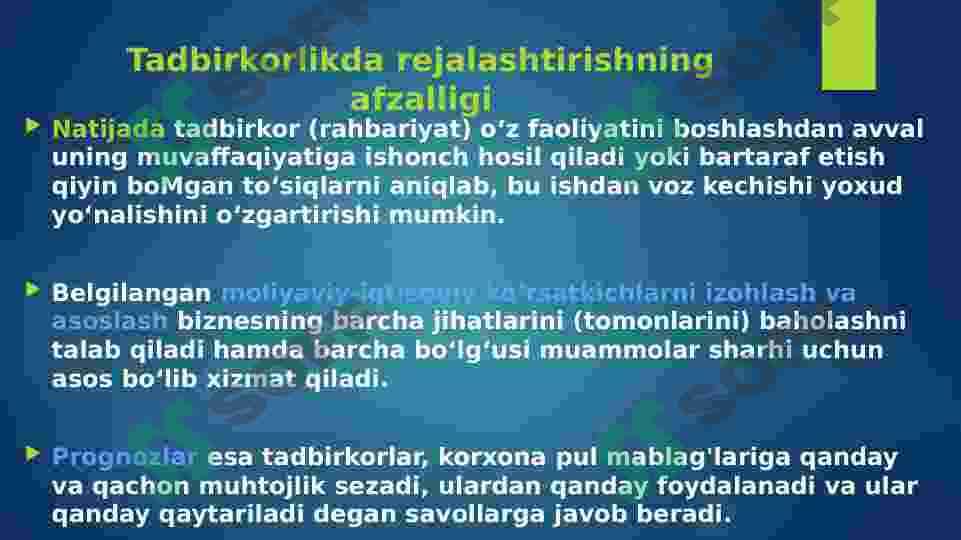 Korxona faoliyatida biznesni  rejalashtirish 7