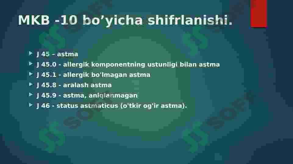 Bronxial astma , sabablari , klinikasi, davolash va praktikasi 7
