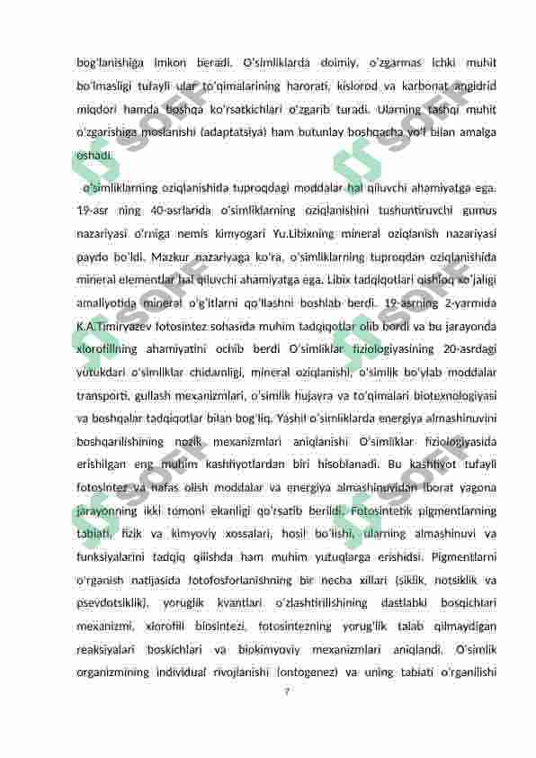 O'simliklar fiziologiyasining rivojlanishida olimlarning qilgan ishlari 7