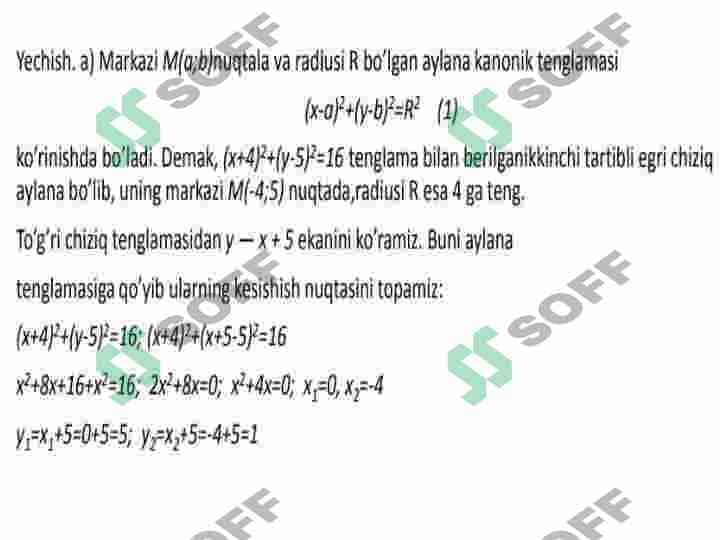 Tekislikda ikkinchi tartibli chiziqlar: Aylana, ellips, giperbola, parabola. 7