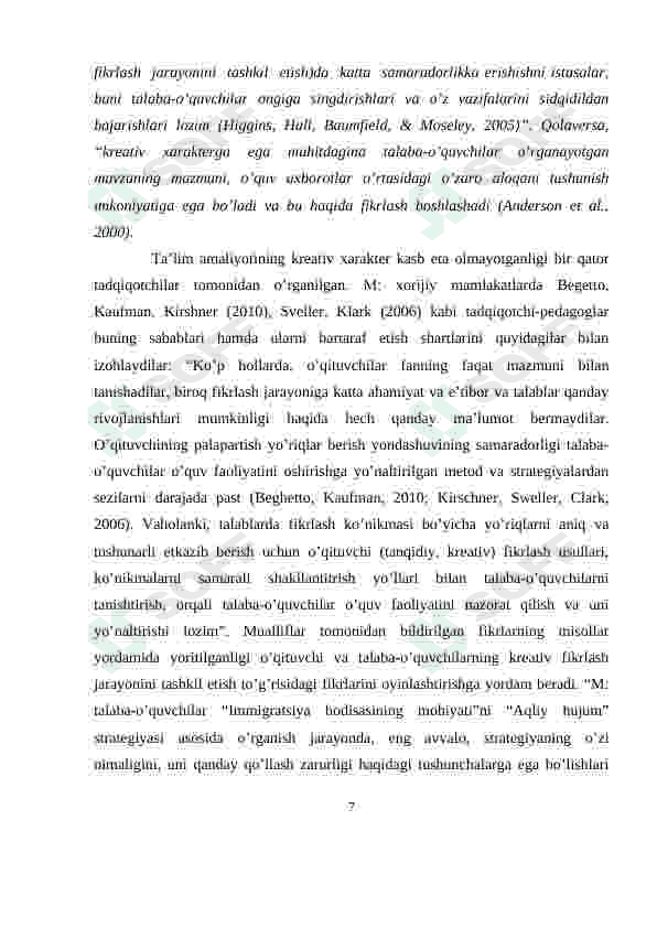 KREATIV PEDAGOGIKA FANINI O‘QITISHDA O‘QUVCHILARNING IJODIY FAOLIYATI VA UNING TUZILISHI. 7