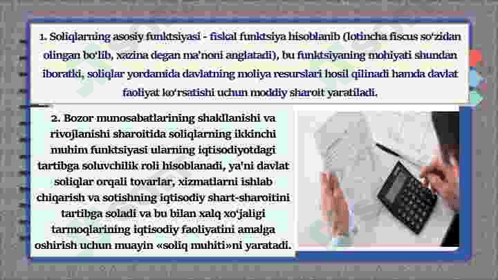 Soliqlarning funksiyalari va ularni takomillashtirish yo'llari 7