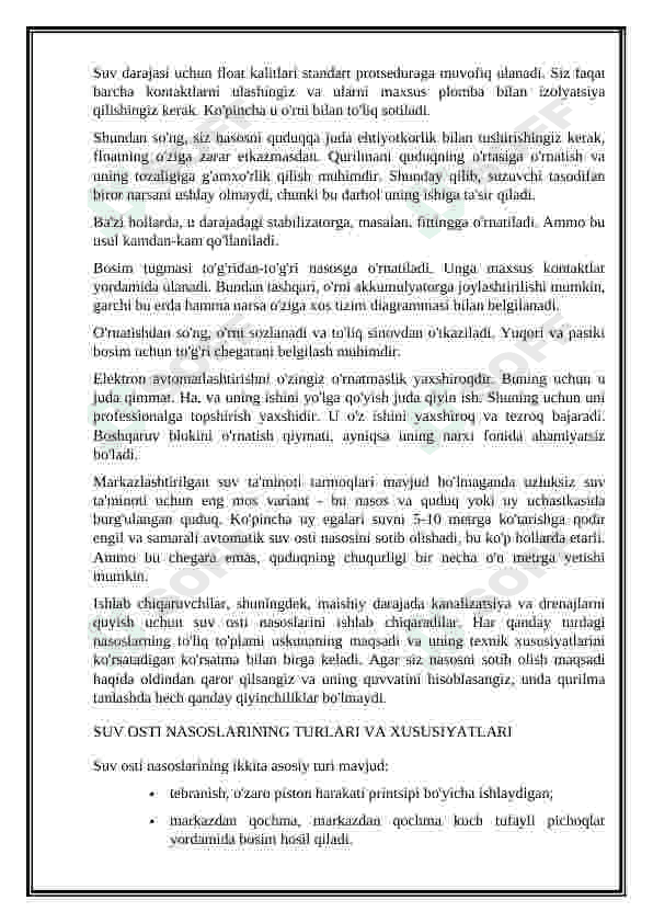 QUVURLI QUDUQLARDAN SUV OLISH NASOS STANSIYALARINING ELEMENTLARI TARKIBINI TUSHUNTIRIB BERING 7