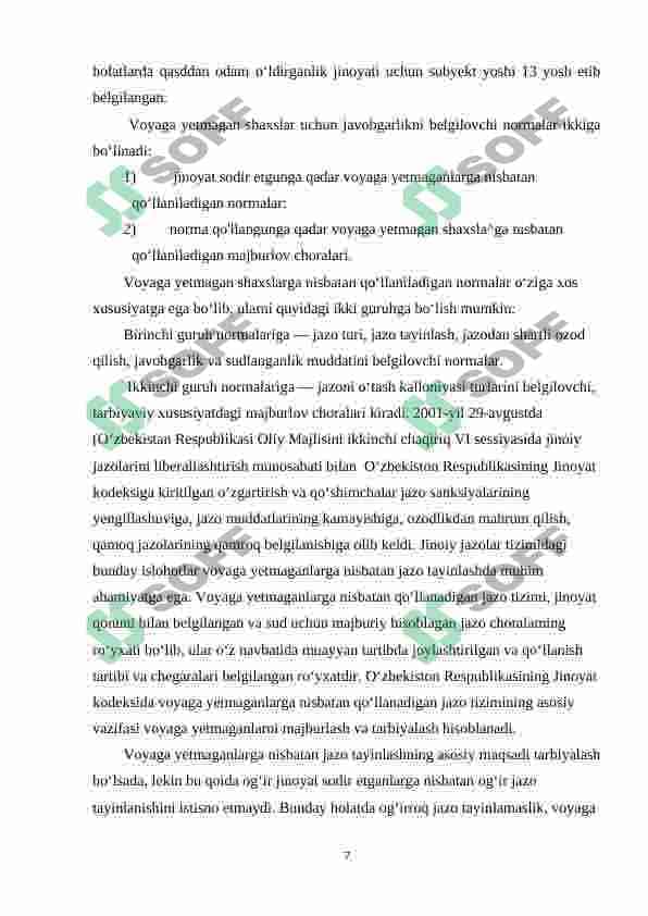 VOYAGA YETMAGANLARNI JINOYIY JAVOBGARLIK VA JAZODAN OZOD QILISH ASOSLARI 7