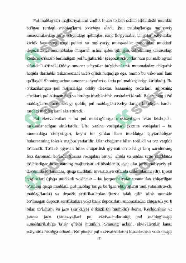 Bankdagi hisob-kitob schyoti va valuta schyotidagi pul mablag'lari hisobi 7