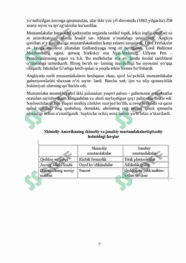 Tarix darslarida XVII asrda shimoliy Amerika.Amerika qo’shma shtatlarini tashkil topishi 7