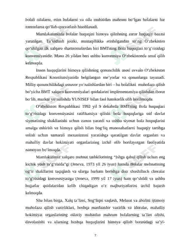 Bola huquqlari to‘g‘risidagi Konvensiya” va uning mazmun-mohiyati 7