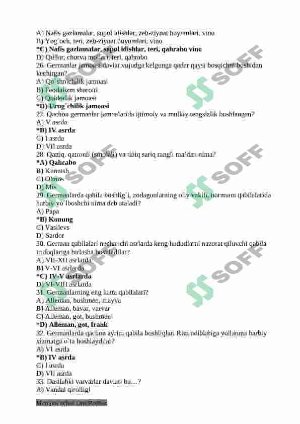 7-sinf Jahon Tarixi fanidan mavzulashtirilgan test savollar to'plami 7