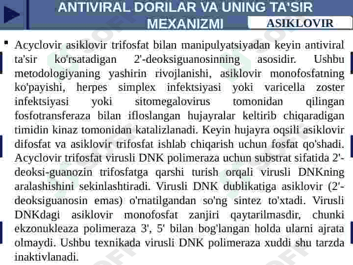 Viruslar va o'smalar ta'siriga qarshi dori vositalarining tashqi mexanizmi (DNK, RNK) 7
