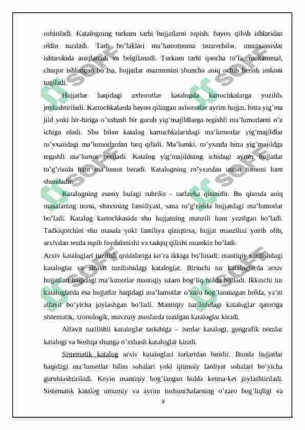 ARXIVLARDA HUJJATLARNI BAHOLASH, SARALASH 7