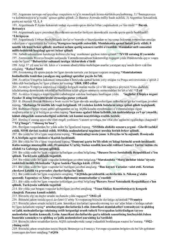Umumiy Ta'rix-1074 ta savol va javob to'plami 7