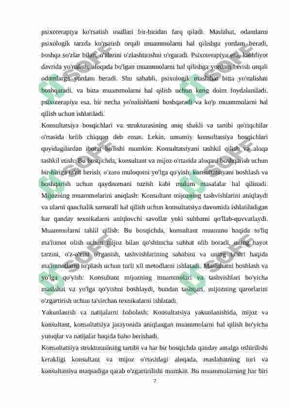 Psixologik maslahatni tashkil qilishda samarali konsultatsiya modeli 7