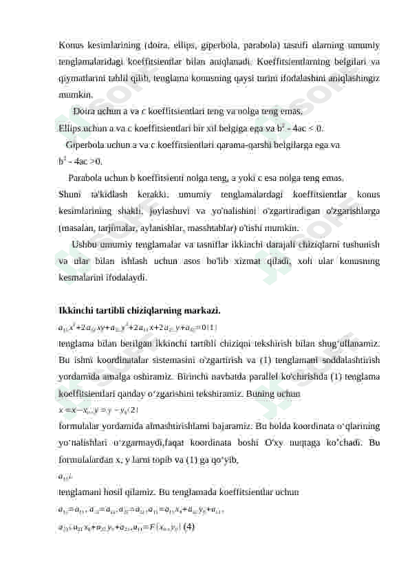 Parabola, Giperbola va Ellipsning qutb koordinatalar sistemasidagi tenglamalari” 7