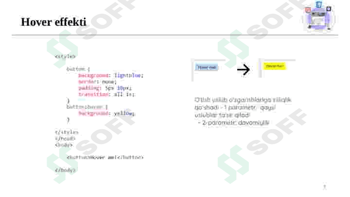 CSS3 effektlari, transformatsiya, animatsiyalar bilan ishlash. 7