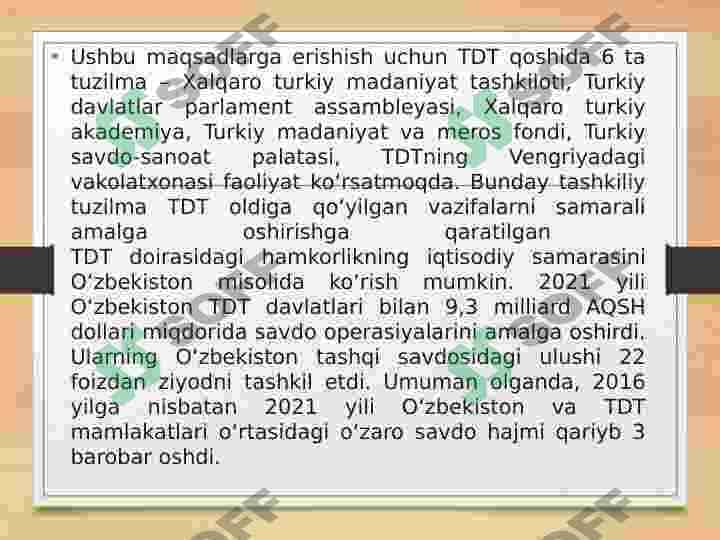 O'zbekiston turkiy davlatlar tashkiloti bilan hamkorligi to'g'risida 7